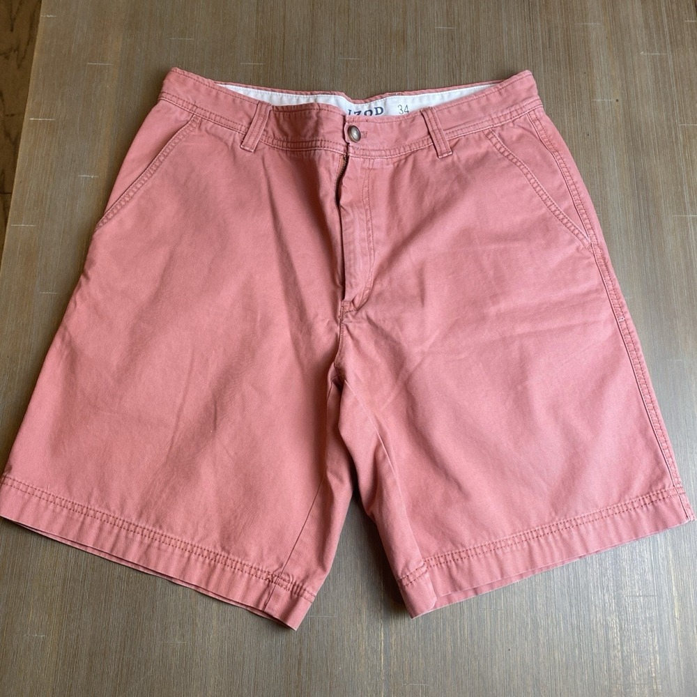 Izod Saltwater Shorts Mens Size 34 Salmon Regular Fit Flat Front Cotton Casual